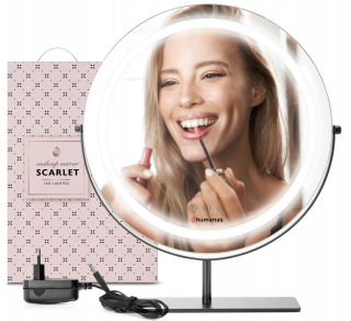 Krásne šarlátové kozmetické zrkadlo na make-up Humanas s LED osvetlením